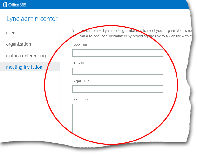 Lync admin center meeting invitation settings