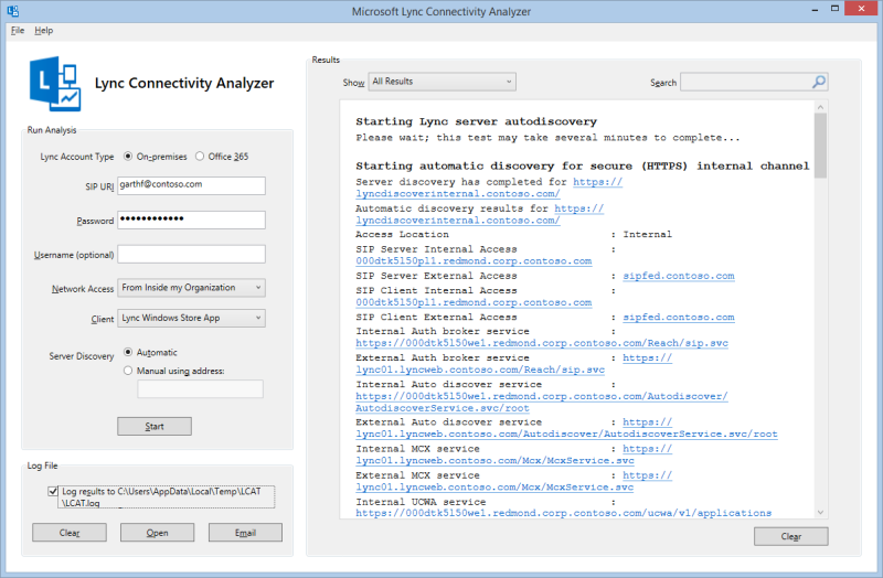 Screenshot of the Lync Connectivity Analyzer